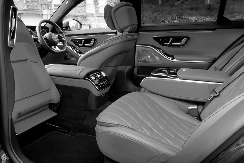 Rear cabin of a Trouv Mercedes-Benz S-Class